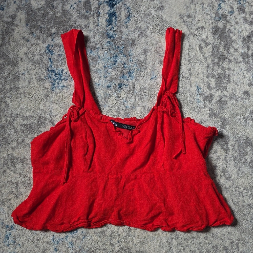 🥳 5 for‎ $25 BUNDLE Zara Size Large Peplum Crop Top Red Adjustable Straps